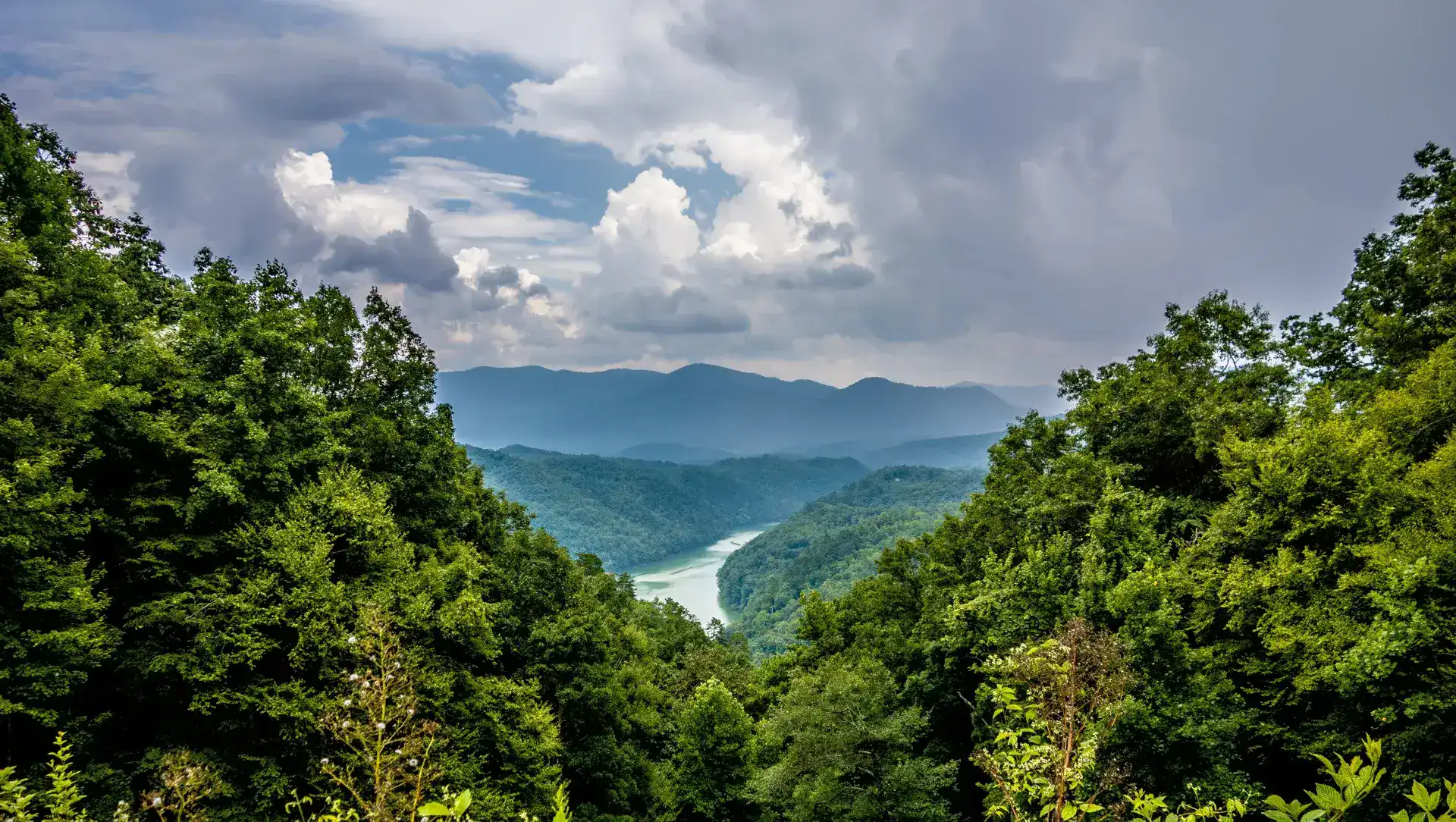 beautiful aerial scenery over lake fontana in great smoky mounta