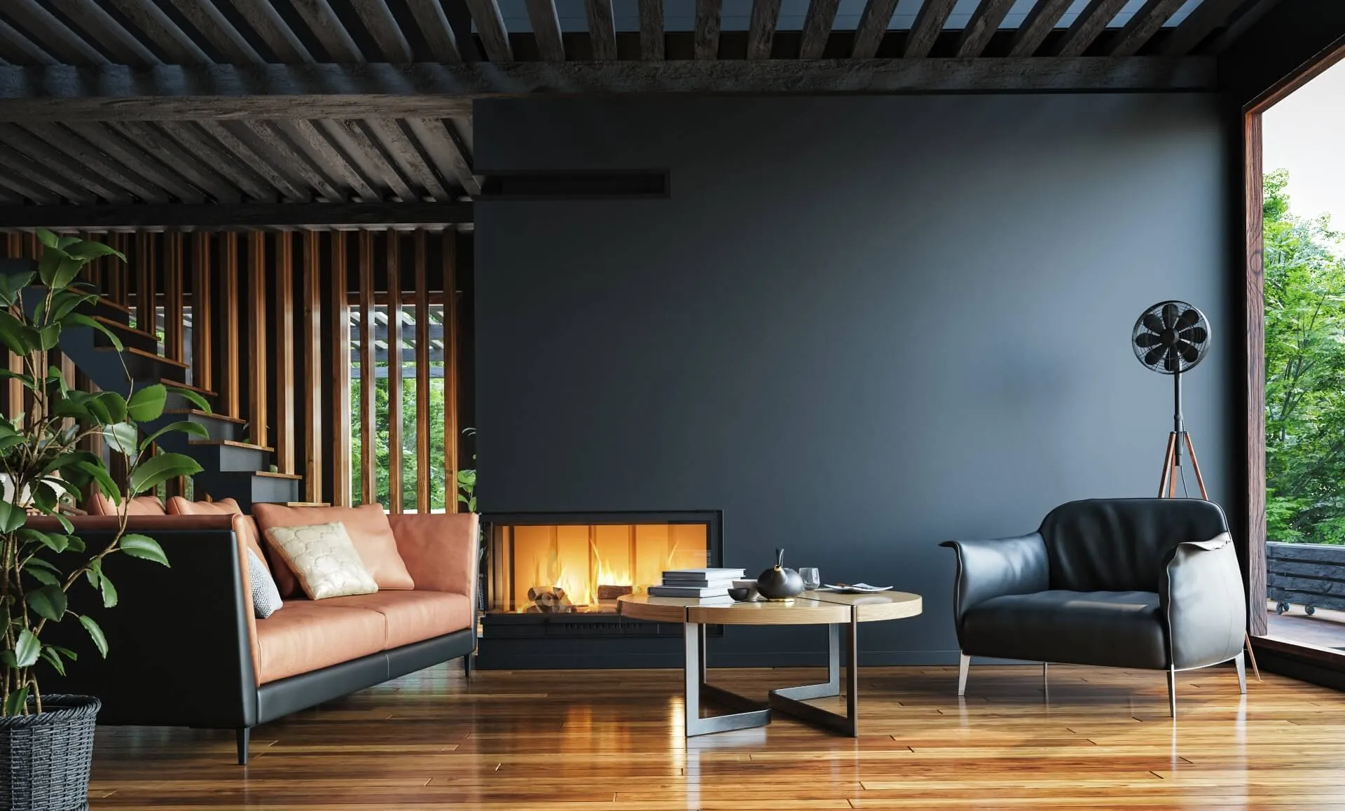 Modern dark home interior