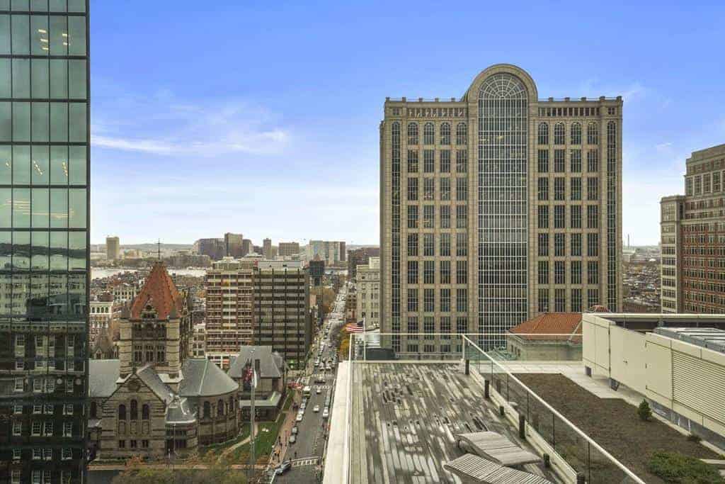 View from The Clarendon toward Trinity Church and the Back Bay skyline