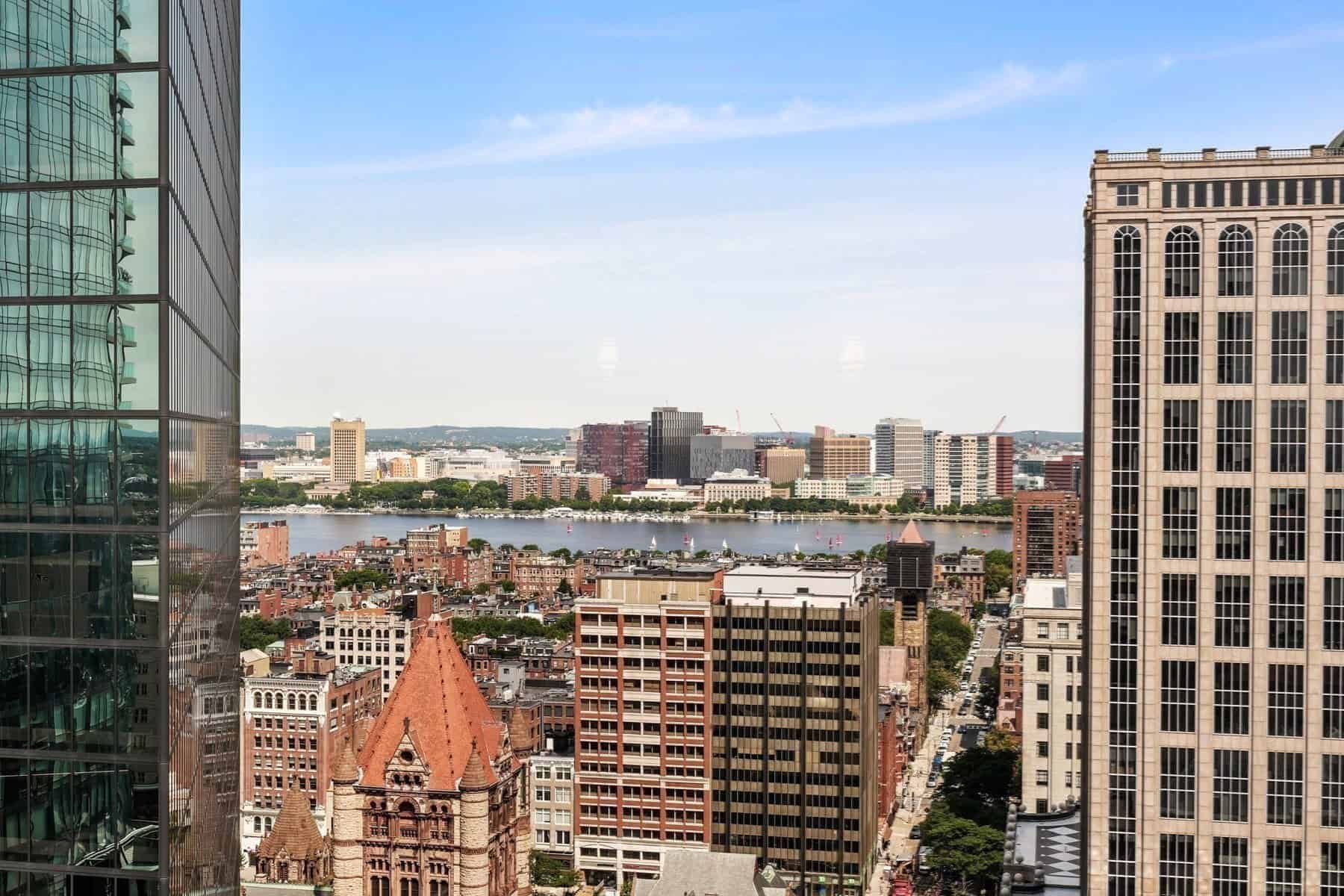 Charles River and Cambridge skyline seen past the Hancock Tower