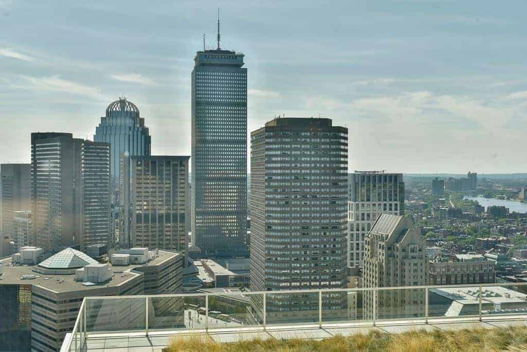 Prudential Center and the Back Bay skyline from The Clarendon's roof deck