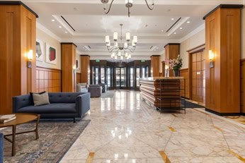The Clarendon lobby with lounge seating and concierge desk