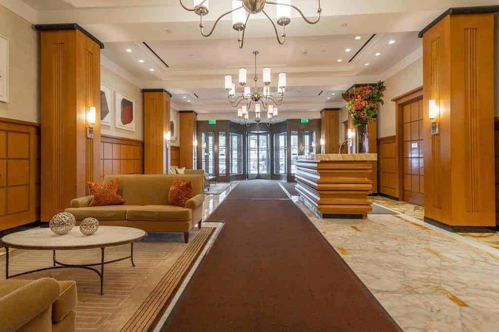 The Clarendon lobby looking toward the entrance doors