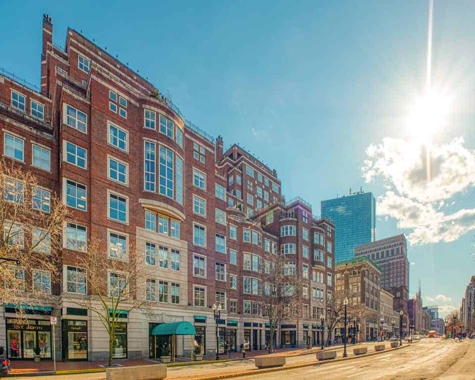Heritage on the Garden brick facade along Boylston Street