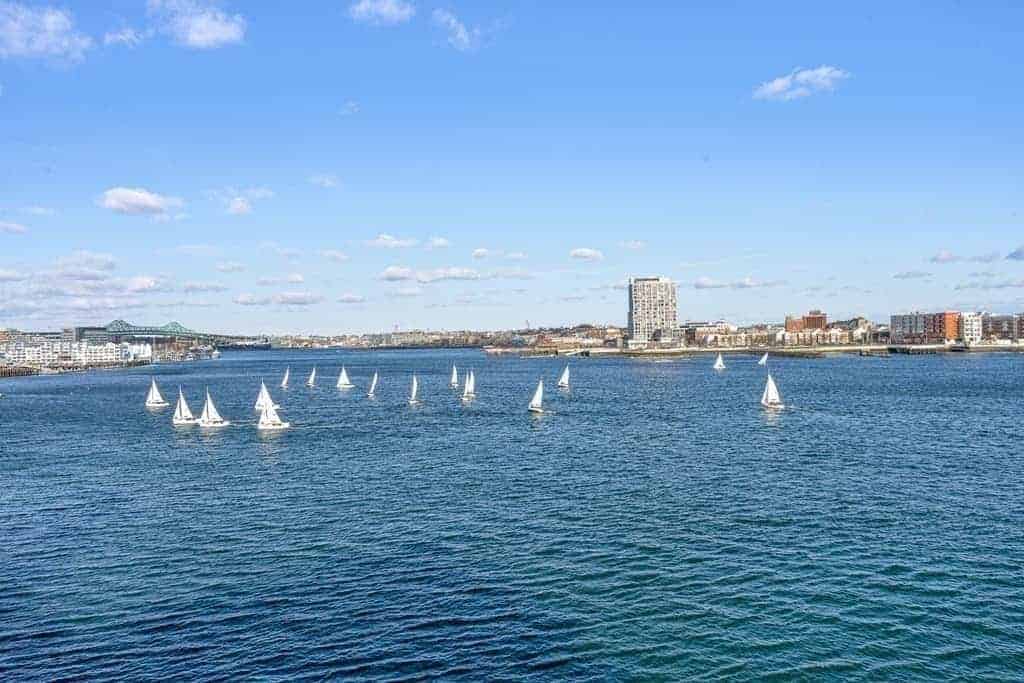 Sailboats on Boston Harbour seen from Burroughs Wharf