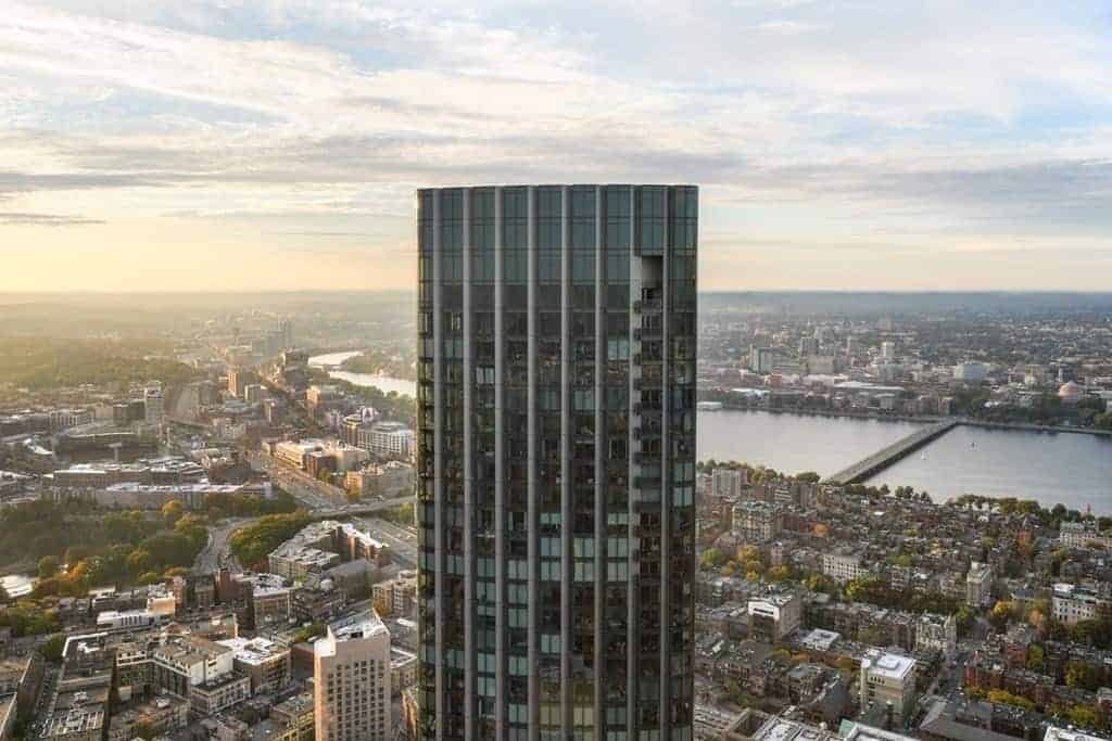One Dalton tower with the Charles River and Cambridge beyond