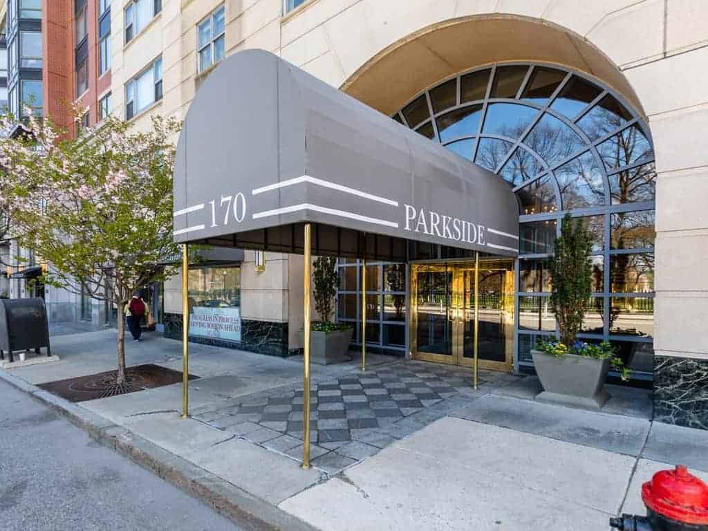 The Parkside entrance canopy at 170 Tremont Street