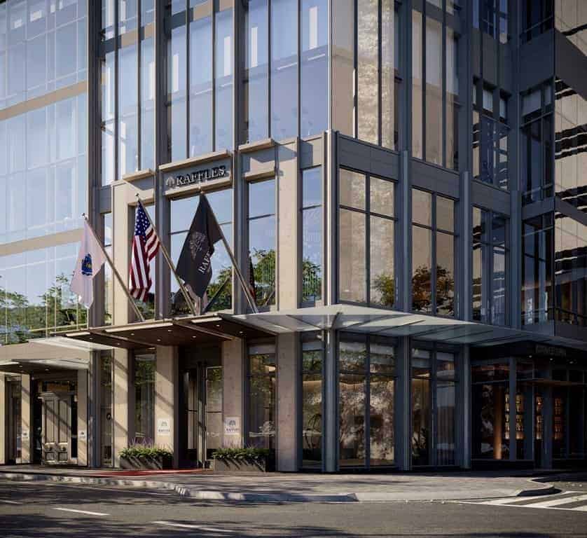 The Raffles Boston corner entrance and canopy