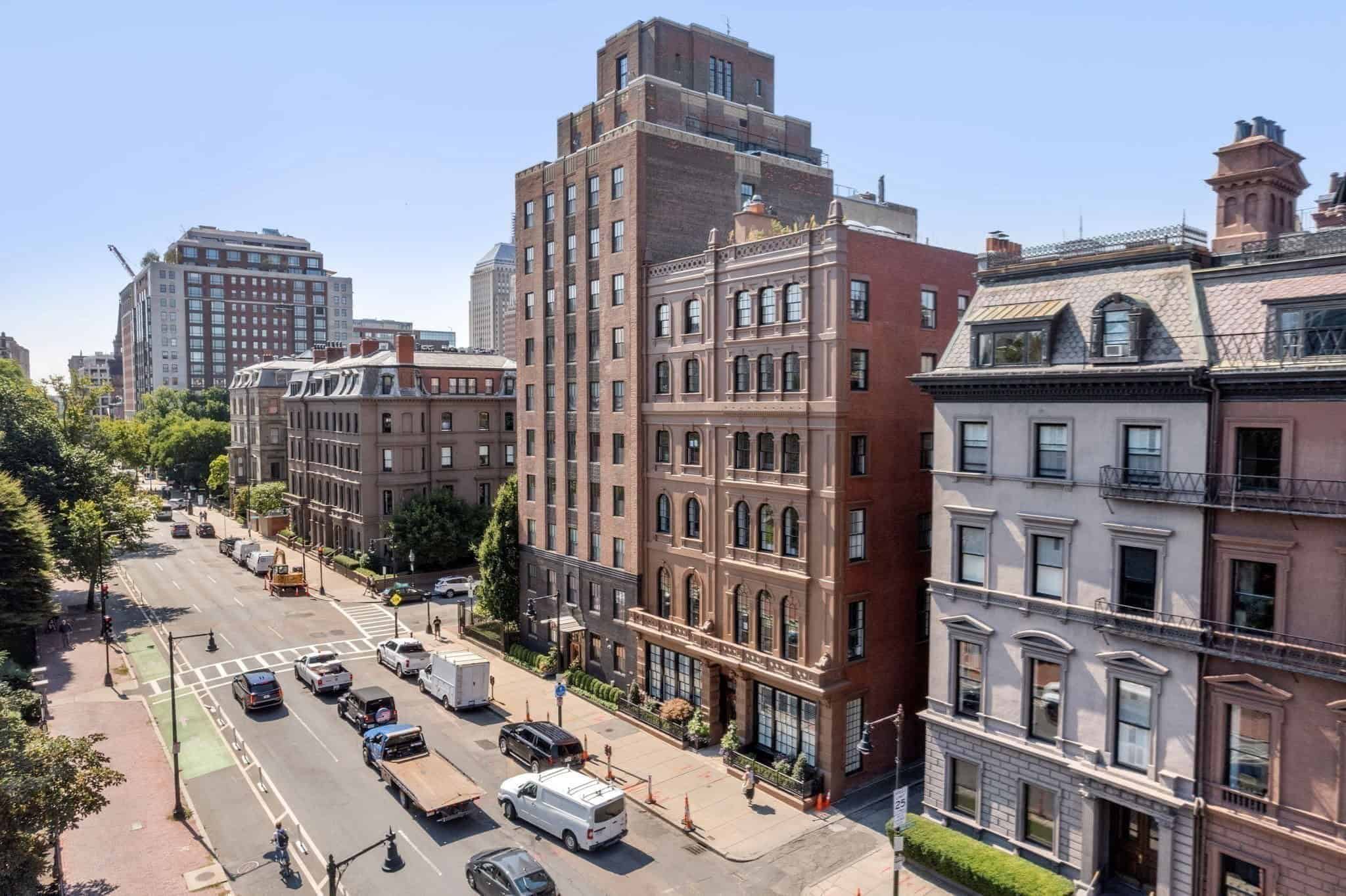Zero Marlborough Street seen from above with Back Bay brownstones