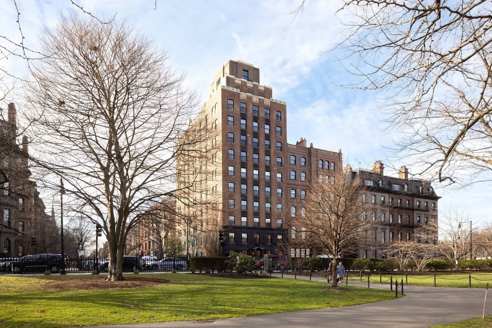 Zero Marlborough Street seen across the Commonwealth Avenue Mall