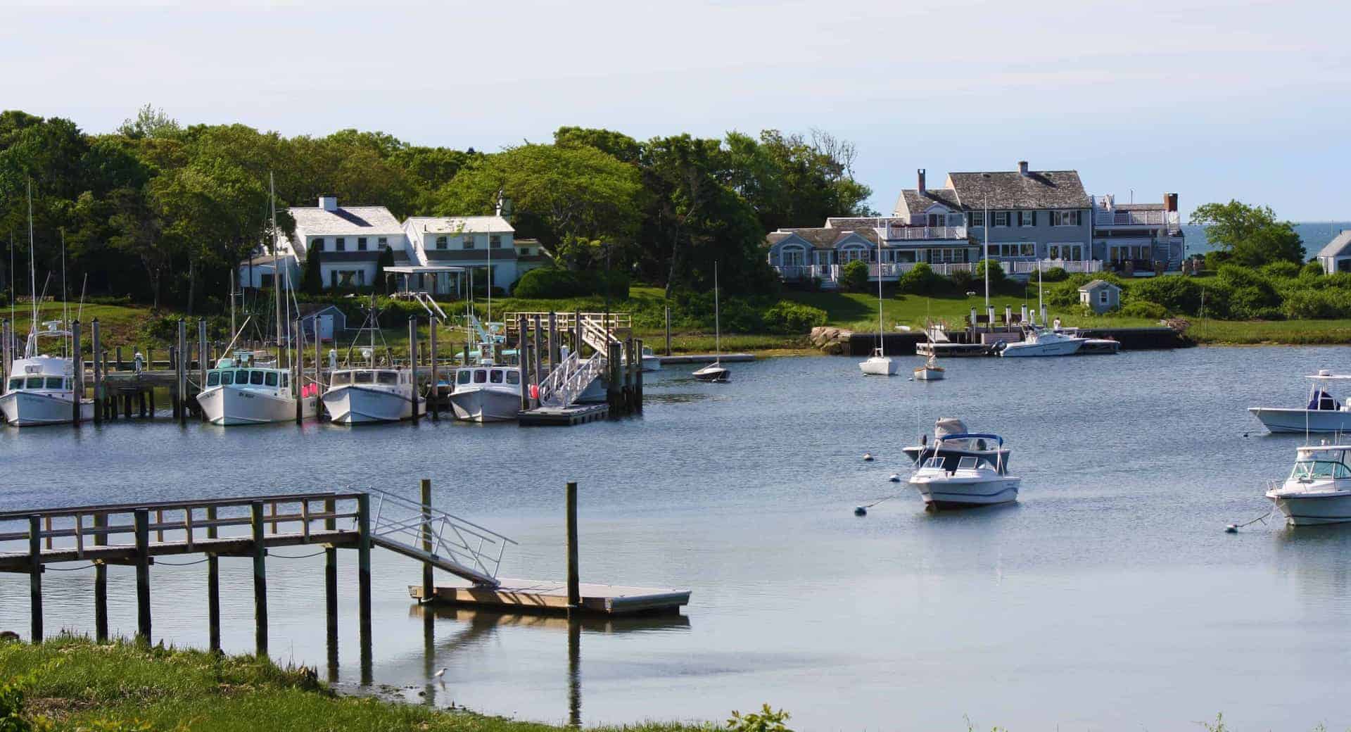 Yachts in front of a pier