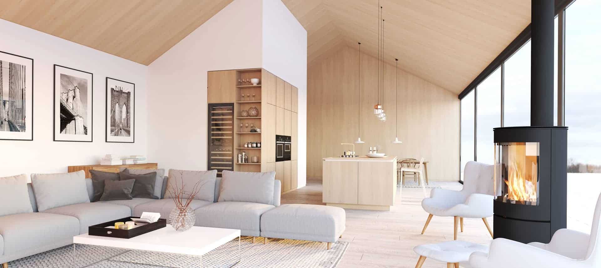 Modern design living room with fireplace