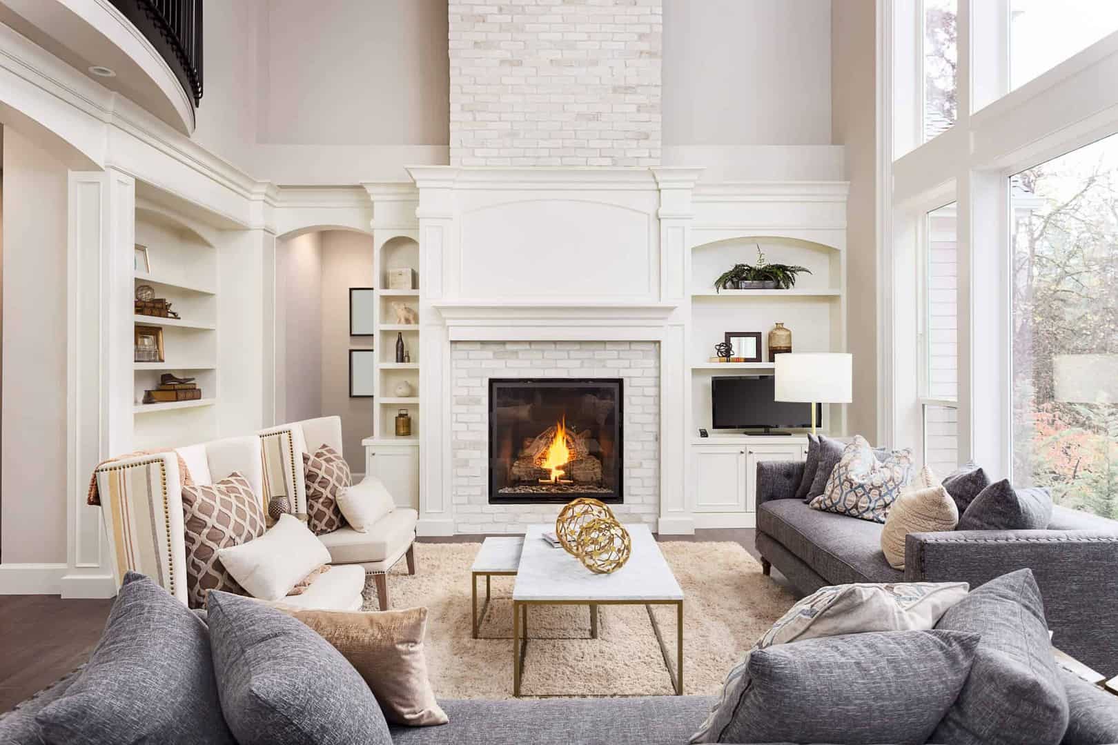 Modern design living room with fireplace