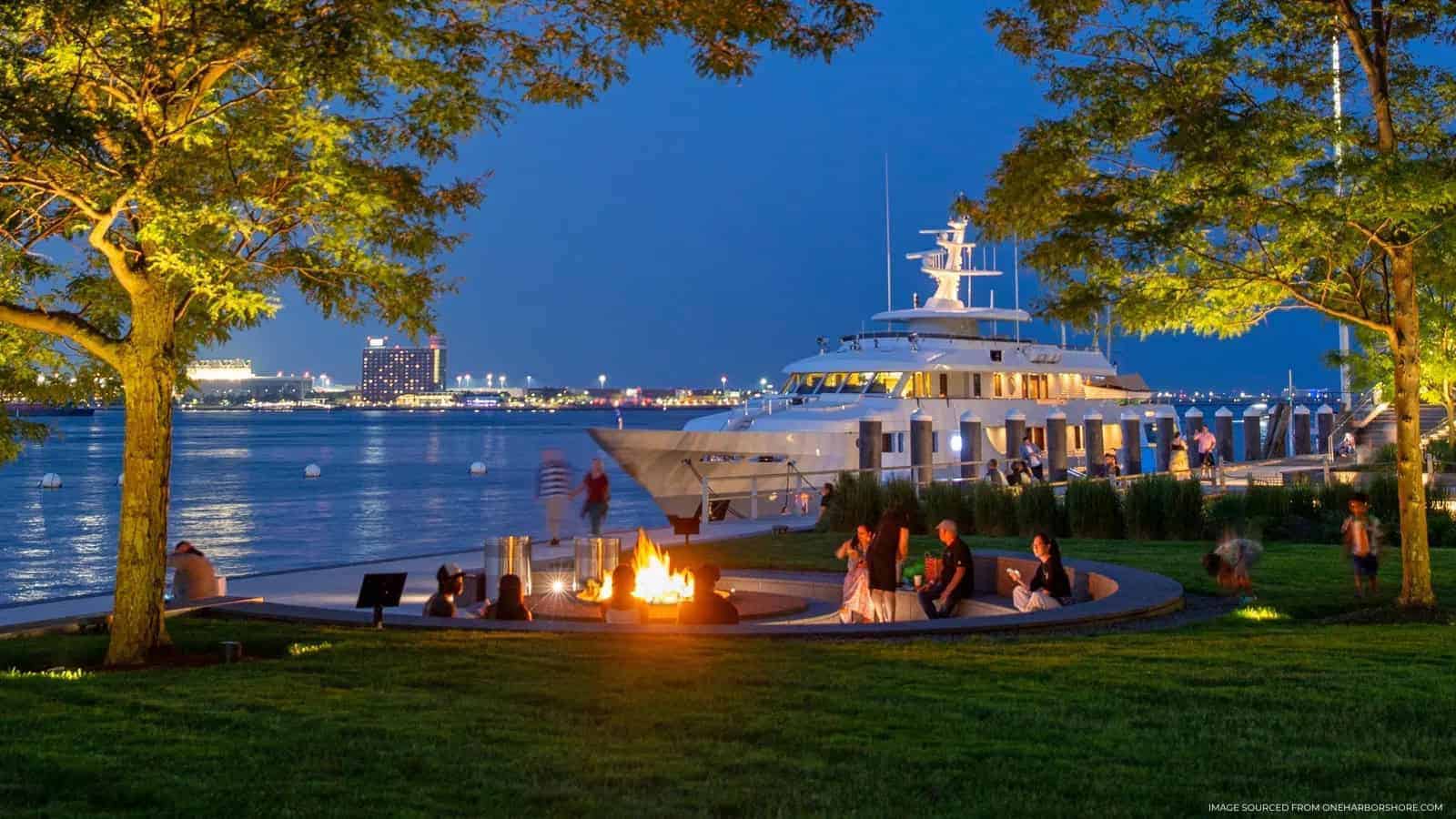 One Harbor Shore Outdoor Seating Area with Water Views - Seaport Luxury Condos