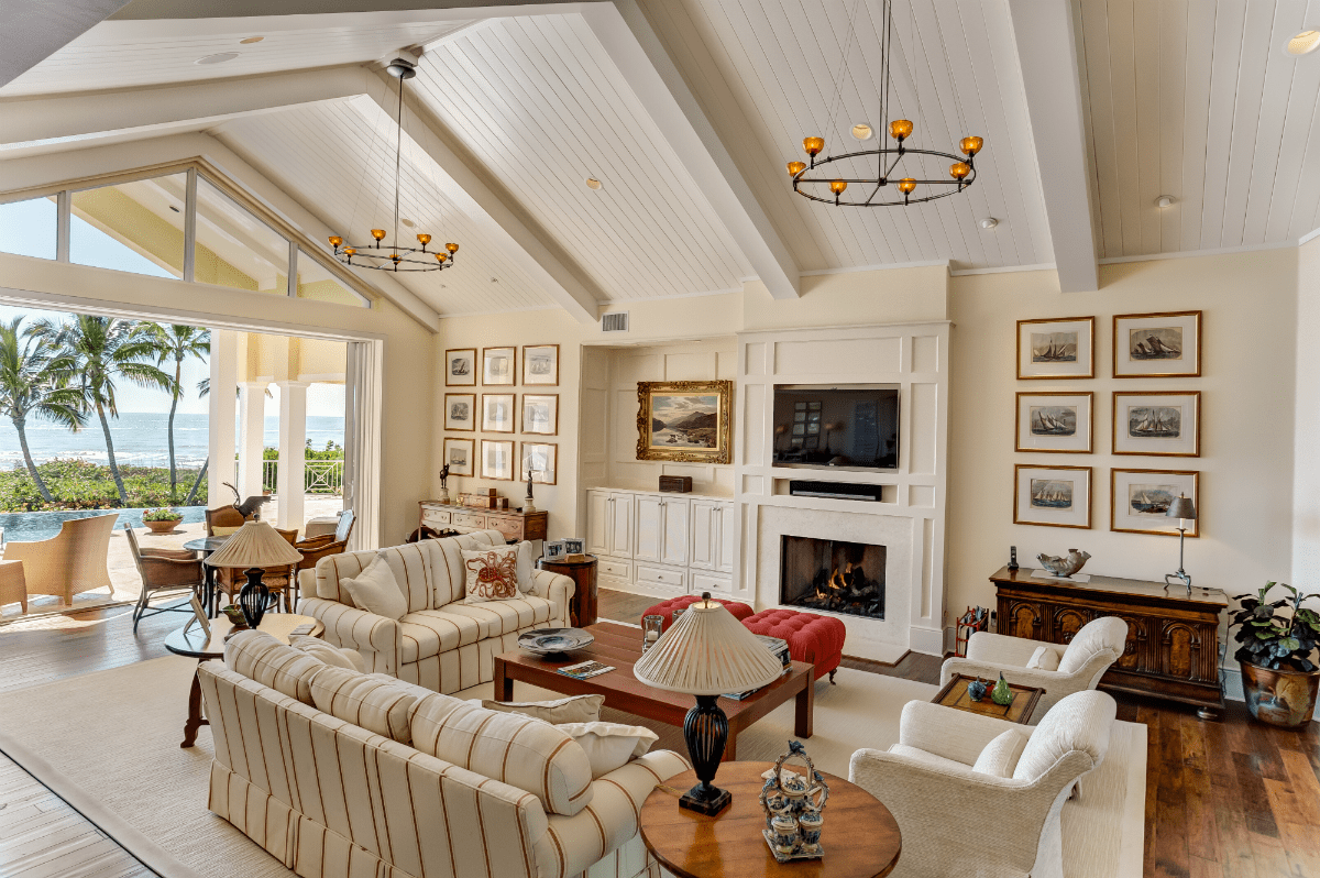 Living room with vaulted ceilings