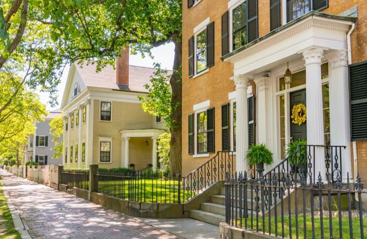 Residential houses in upper class neighborhood.