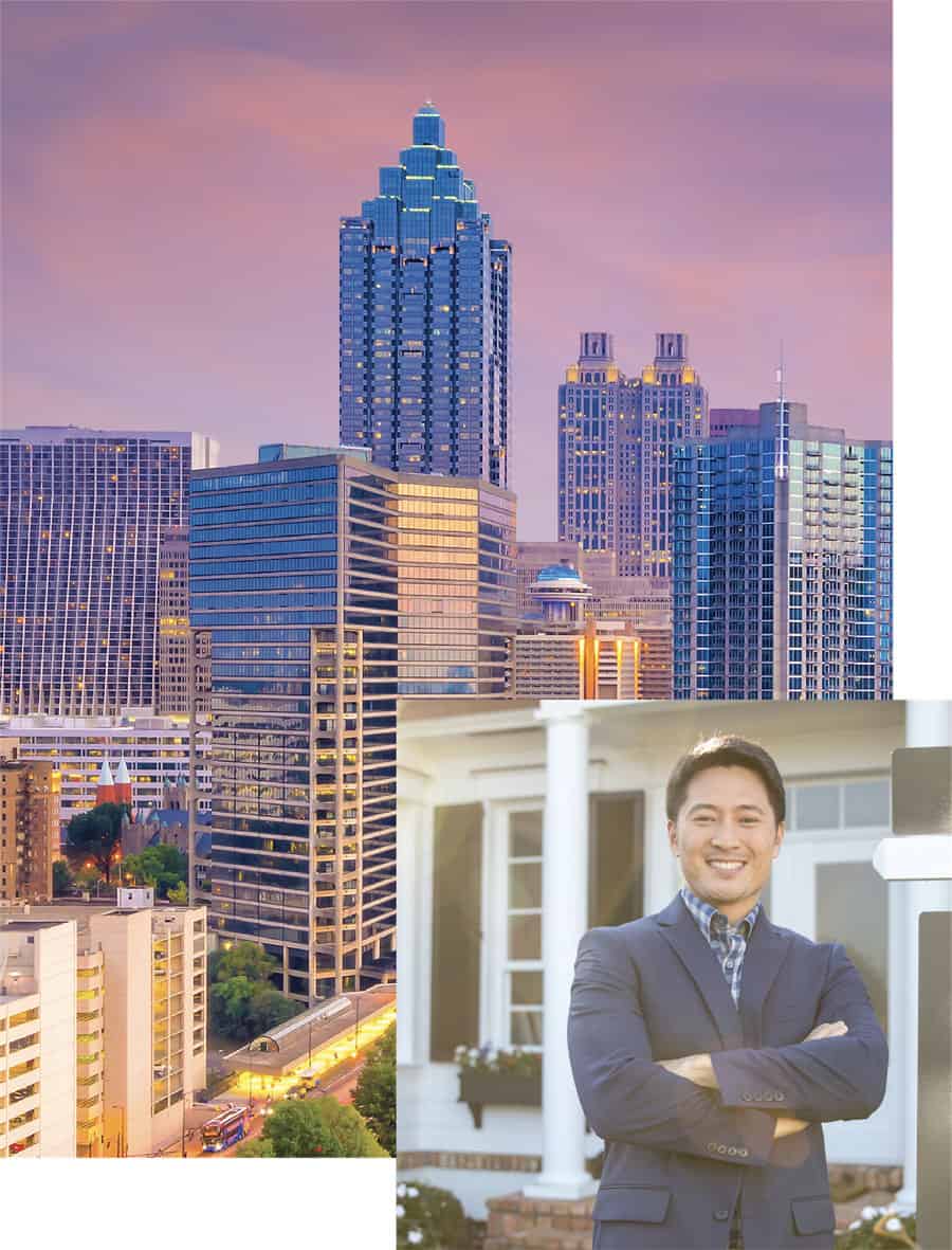 city skyline with Realtor photo
