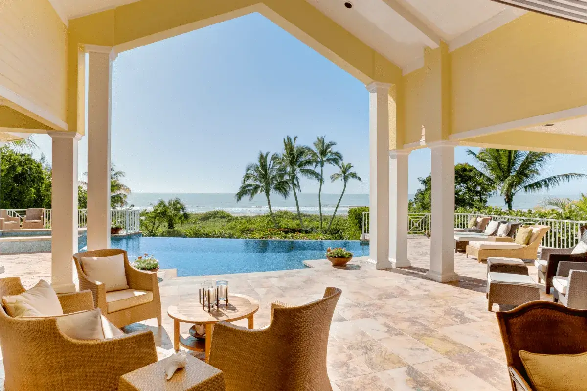 Spacious living room with vaulted ceilings